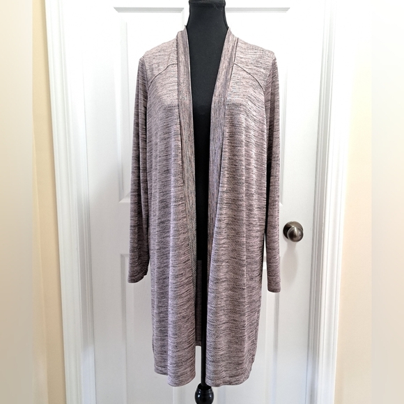 Michel Studio Long Cardigan Mauve Purple Black Heathered Mix Silky Women's 2X - Picture 3 of 10